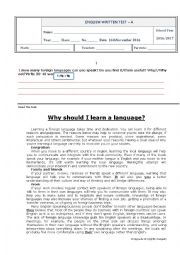 English Worksheet: Test Learning Languages 10th Grade