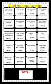 English Worksheet: FIND SOMEONE WHO (game)