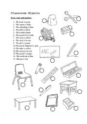 Classroom objects and colors