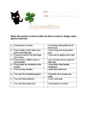 English Worksheet: Superstitions