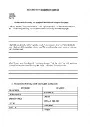 English Worksheet: READER TEST ROBINSON CRUSOE