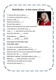 English Worksheet: Song: In the name of love - Bebe Rexha