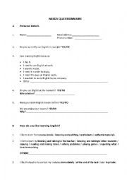 English Worksheet: Needs questionnaire