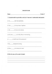 English Worksheet: Past to be