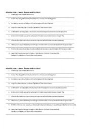 English Worksheet: Adjective Order Scrambled Sentences