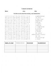 English Worksheet: TOURIST ACTIVITIES