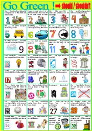 English Worksheet: G O    G R E E N !   Vocabulary revision with  should and shouldnt. 