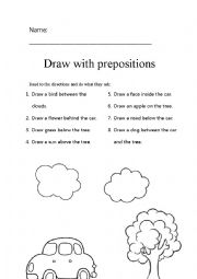 Prepositions - Complete the drawing
