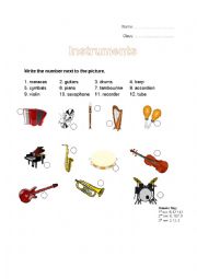 English Worksheet: Instrument - Picture Dictionary 