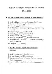 English Worksheet: Subject and Object Pronouns