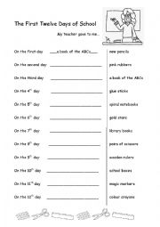 English Worksheet: First twelve days of school