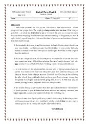 English Worksheet: mid term 1st form test n3