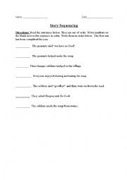 English Worksheet: Stone Soup Sequencing Worksheet 
