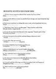 English Worksheet: Rewrite sentences and preposition exercises