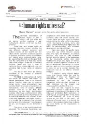 English Worksheet: Are Human Rights Universal? - Test on Multiculturalism