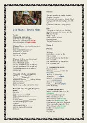 English Worksheet: BRUNO MARS 24K