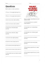English Worksheet: Subject and Object Questions
