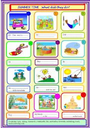 English Worksheet: Summer holidays , past for beginners