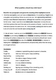 English Worksheet: What Qualities Should Children Have? Reading Activity + Vocabulary + Speaking Debate + Vocabulary Exercise