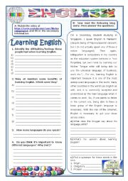 English Worksheet: English - Learning English: difficulties and benefits