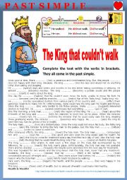 English Worksheet: The king that couldnt walk (PAST SIMPLE) + Key
