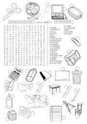 English Worksheet: SCHOOL OBJECTS - WORDSEARCH