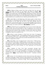 English Worksheet: Reading Comprehension test for baccalaureate students