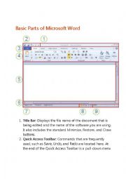 English Worksheet: Basic Parts of Microsoft Word Handout