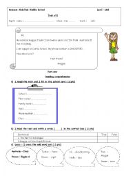 English Worksheet: test for beginners (middle school 1st year pupils)