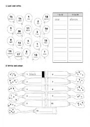 English Worksheet: numbers, colours and alphabet