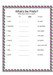 English Worksheet: PREFIX