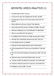 English Worksheet: REPORTED SPEECH PRACTICE