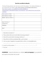 English Worksheet: American presidents webquest