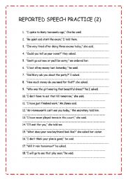 English Worksheet: REPORTED SPEECH PRACTICE 2