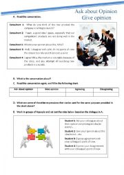 English Worksheet: Asking about opinion and giving opinion