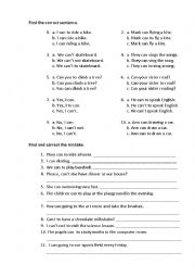 English Worksheet: Can, cant