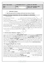 English Worksheet: Mid-SEmester test n1