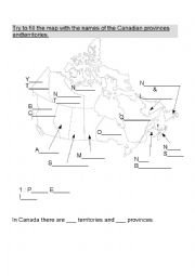 English Worksheet: Map of Canadas Provinces and Territories to Fill