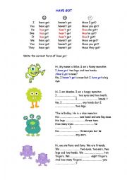English Worksheet: Learning have got with Monsters