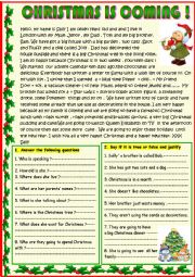 English Worksheet: Christmas is coming  reading for young learners with a poem 