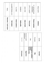 English Worksheet: Form filling vocabulary  dominoes