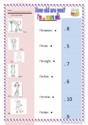 English Worksheet: How old are you? (small children)