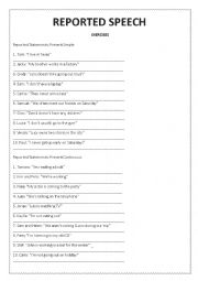 English Worksheet: Reported Speech - Presnet and Present Continuous