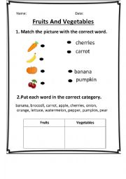 Fruits And Vegetables Worksheet Short Version