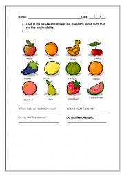 English Worksheet: Fruits likes and dislikes