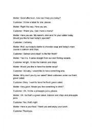 English Worksheet: Conversation Between Waiter and Customer