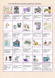 English Worksheet: Lets talk about your kitchen appliances and tools.