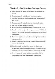 English Worksheet: Charlie and the Chocolate Factory Chapter 1 Questions