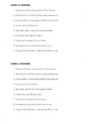 English Worksheet: Do you agree or disagree (speaking activity)