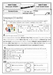 English Worksheet: Mid-semester test for seventh formers